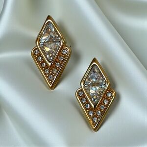 Vintage Swarovski Signed S.A.L. Gold-Tone Diamond-Shaped Earrings